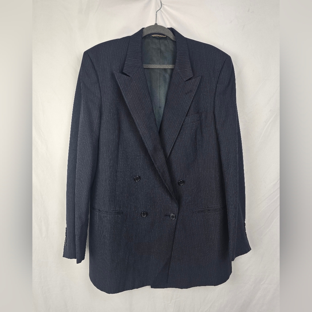 Christian Dior Mmonsieur Vintage Preppy Navy Blue Striped Double Breasted sz 44L